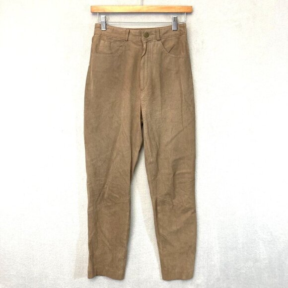 Vintage Lew Magram Collection Suede Pants Size 6 High-Waisted 100% Leather Tan - Picture 1 of 16